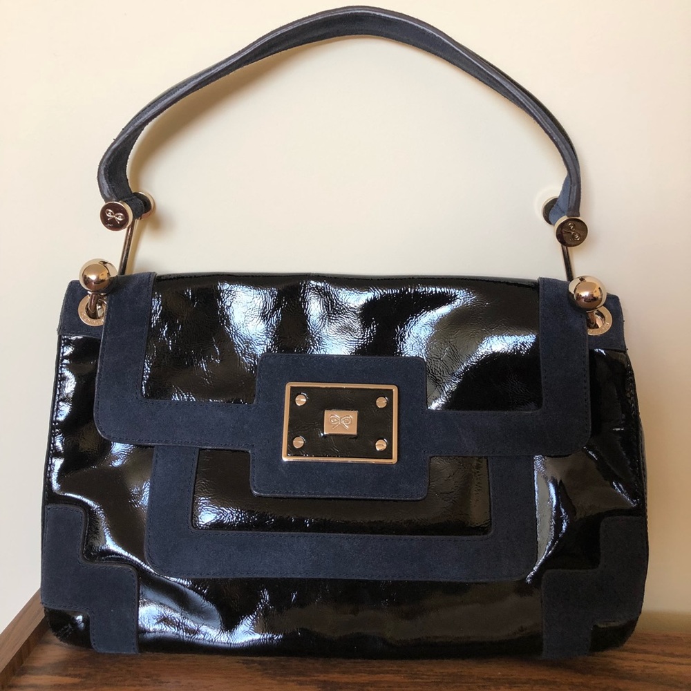 Anya Hindmarch Bag Navy Suede Trimmed Black Patent